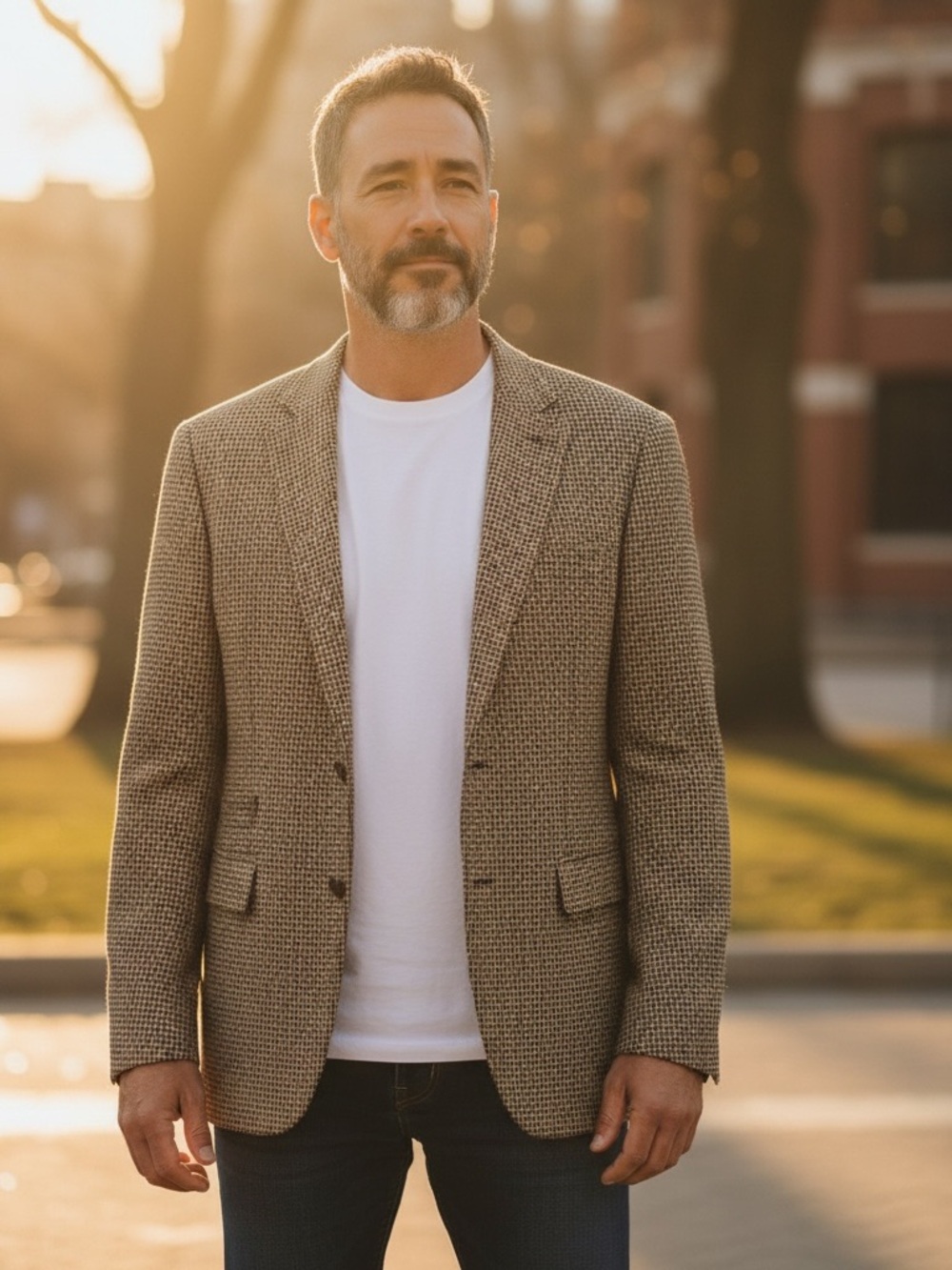 Men's Classic Tan Houndstooth Blazer 46L